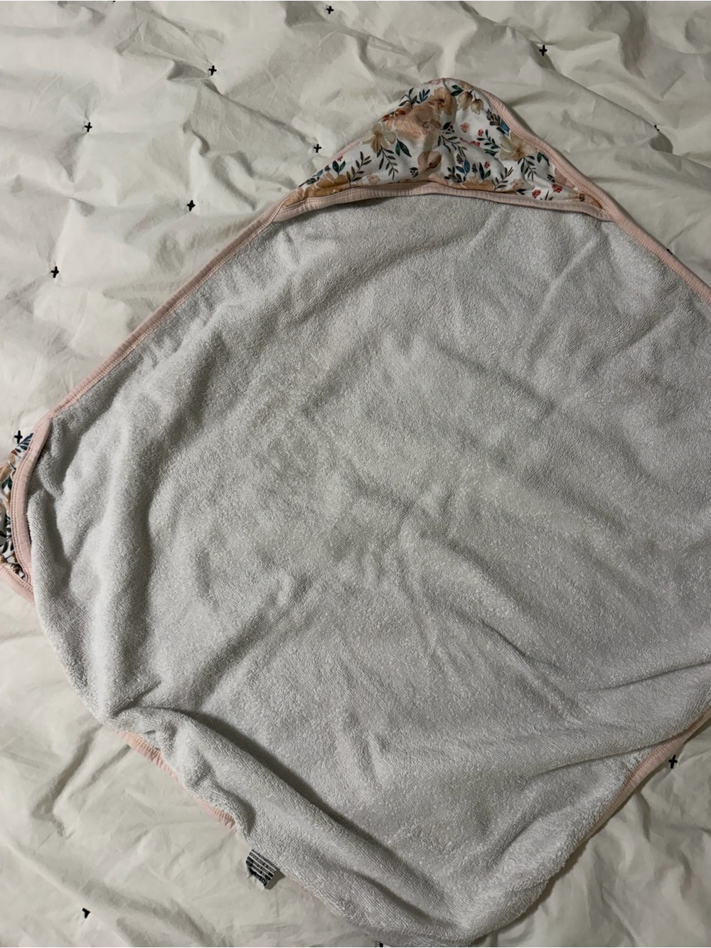 Copper Pearl Plush Hooded Baby Towel - Pink Trim with Floral Hood